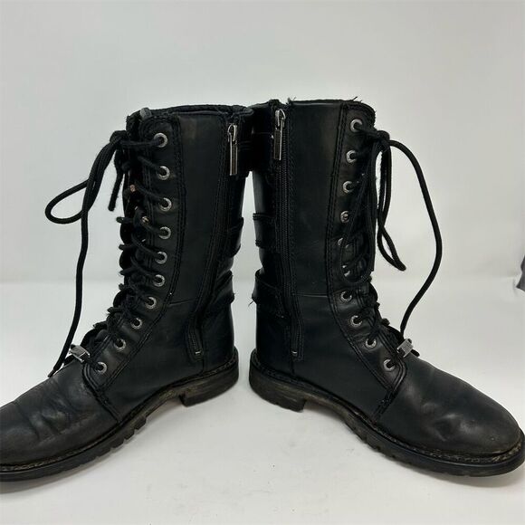 Harley-Davidson Moto Black Leather Lace-Up Riding Boots Size 6.5 Buckles - Picture 8 of 16